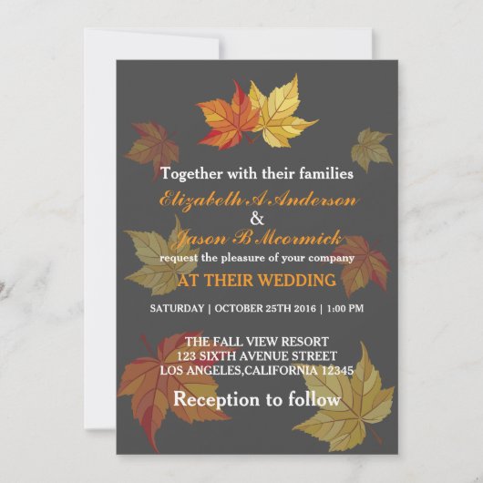 Einfache Fallende Ahorn Blätter Einladung Hochzeit (Vorderseite)