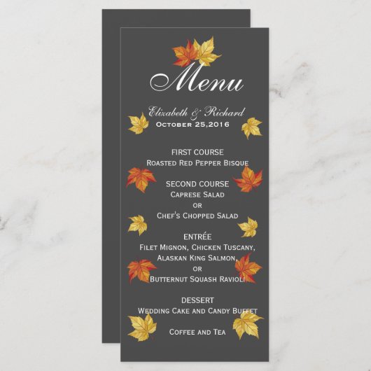 Einfache Fallende Ahorn-Blätter - Menü-Karte Menükarte (Vorne/Hinten)