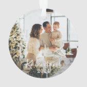 Einfache Familie 2 Foto Individuelle Name Script & Ornament (Rückseite)