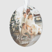 Einfache Familie 2 Foto Individuelle Name Script & Ornament (Vorderseite)