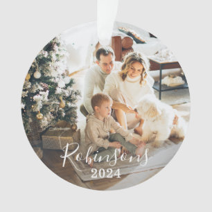 Einfache Familie 2 Foto Individuelle Name Script & Ornament