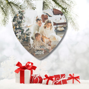 Einfache Familie 2 Foto Individuelle Name Script & Ornament