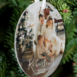 Einfache Familie 2 Foto Individuelle Name Script & Ornament