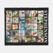 Einfache Familie 30 Foto Collage Name Schwarz Fleecedecke (Vorderseite (Horizontal))