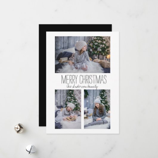 Einfache Familie mit drei Fotos Feiertagskarte (Vorderseite/Rückseite Beispiel)