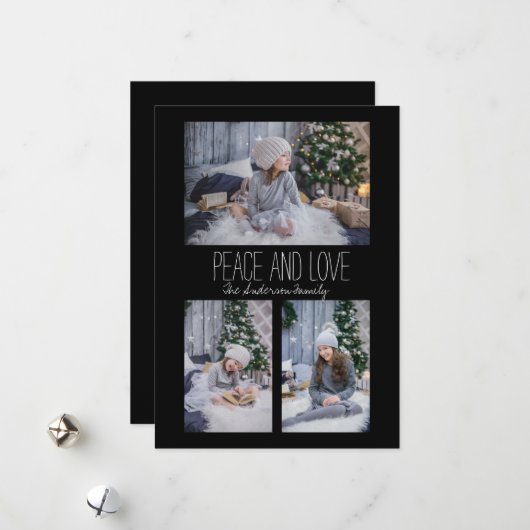 Einfache Familie mit drei Fotos Feiertagskarte (Vorderseite/Rückseite Beispiel)