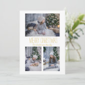 Einfache Familie mit drei Fotos Feiertagskarte (Stehend Vorderseite)