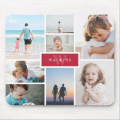Einfache Familienfoto-Collage & Rote Monogramm Mousepad (Vorne)