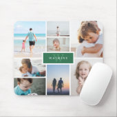 Einfache Familienfoto-Collage und grünes Monogramm Mousepad (Mit Mouse)