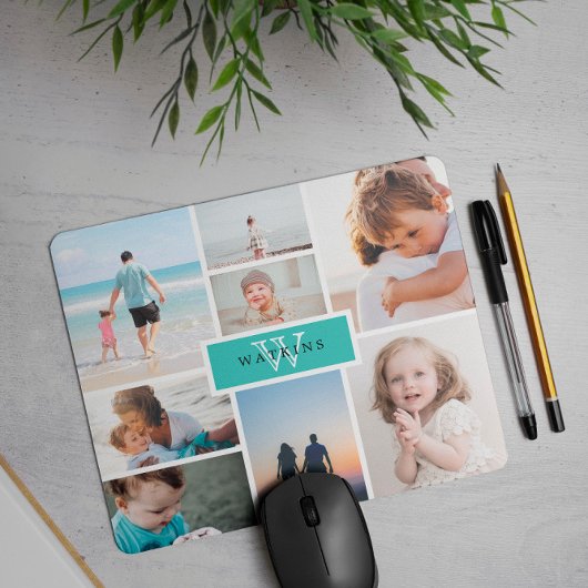 Einfache Familienfoto-Collage und Monogramm Mousepad
