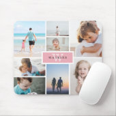 Einfache Familienfoto-Collage und rosa Monogramm Mousepad (Mit Mouse)