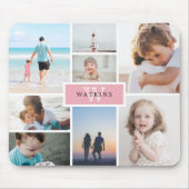 Einfache Familienfoto-Collage und rosa Monogramm Mousepad (Vorne)