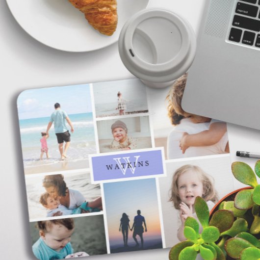 Einfache Familienfotosammlung und Lila Monogramm Mousepad