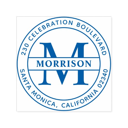 Einfache Familienname Monogram & Round-Rücksendead Permastempel (Design)