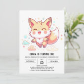 Einfache Fantasy Fox 1. Geburtstag Einladung (Stehend Vorderseite)