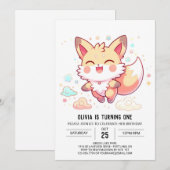 Einfache Fantasy Fox 1. Geburtstag Einladung (Vorne/Hinten)