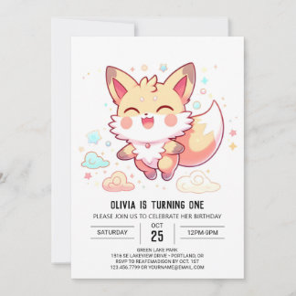 Einfache Fantasy Fox 1. Geburtstag Einladung