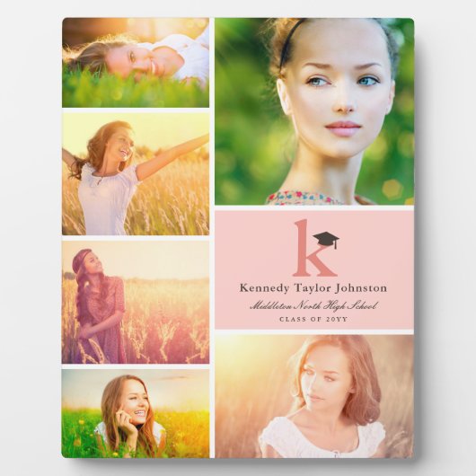 Einfache Farbblock Monogram 6 Foto Abschluss Fotoplatte (Vorderseite)