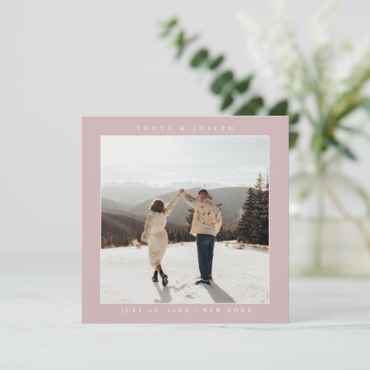 Einfache Farbe Eleganter Text und Foto / Hochzeit Save The Date (Stehend Vorderseite)