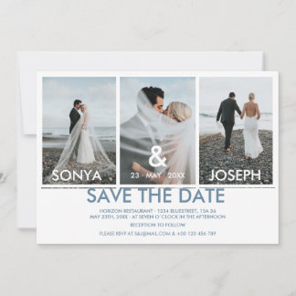 Einfache Farbe - Eleganter Text und Foto Save the Einladung