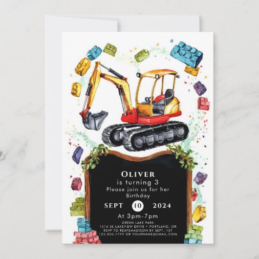 Einfache farbenfrohe Bauweise Geburtstag Einladung (Vorderseite)