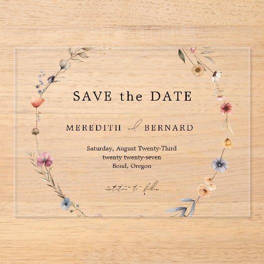 Einfache farbenfrohe Blumenhochzeit retten das Dat Acryleinladungen (Vorderseite)