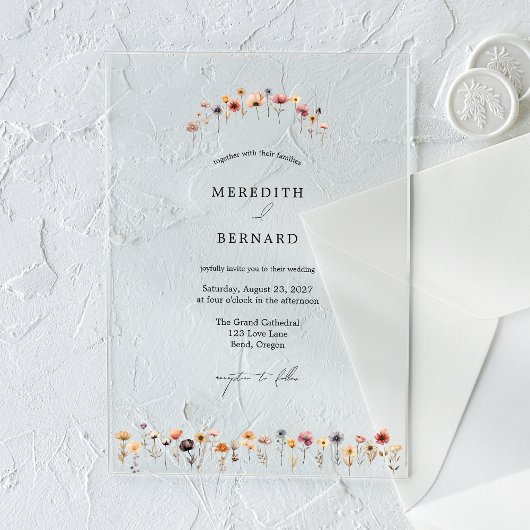 Einfache farbenfrohe blumenreiche Hochzeit Acryleinladungen