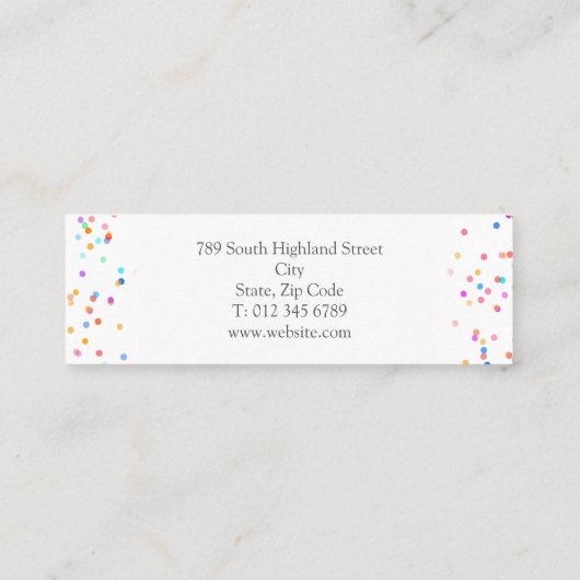 Einfache farbenfrohe Confetti Mini Visitenkarte (Rückseite)