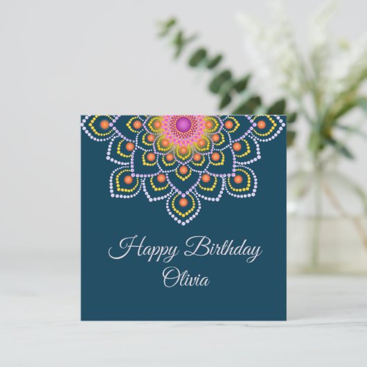 Einfache farbenfrohe Dot Mandala Happy Birthday Ca Karte (Stehend Vorderseite)
