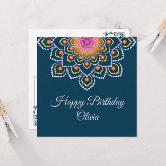 Einfache farbenfrohe Dot Mandala Happy Birthday Ca Karte (Vorderseite/Rückseite Beispiel)