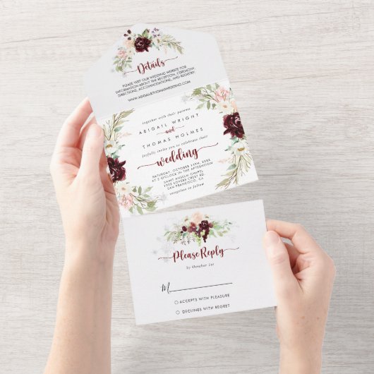 Einfache farbenfrohe klassische Blumenhochzeit All In One Einladung (Abreißen)