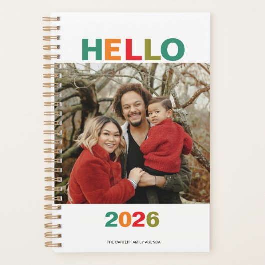 Einfache farbenfrohe moderne Typografie 2026 Foto Planer (Vorderseite)