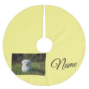 Einfache farbenfrohe Tier-Add-Name-Foto-individuel Polyester Weihnachtsbaumdecke