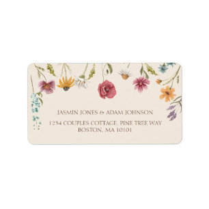 Einfache farbenfrohe Wildblume Blumenhochzeit Adressaufkleber
