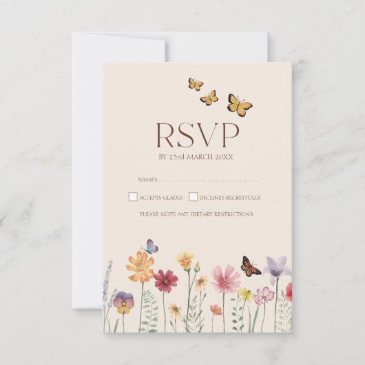 Einfache farbenfrohe Wildblume Blumenhochzeit RSVP (Vorderseite)