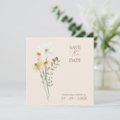 Einfache farbenfrohe Wildblume Blumenhochzeit Save The Date (Stehend Vorderseite)