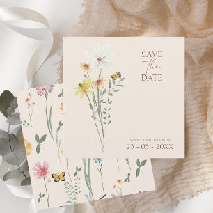 Einfache farbenfrohe Wildblume Blumenhochzeit Save The Date