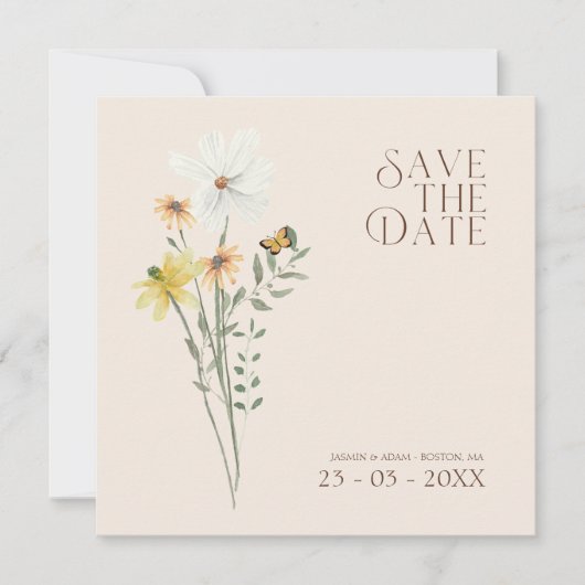 Einfache farbenfrohe Wildblume Blumenhochzeit Save The Date (Vorderseite)