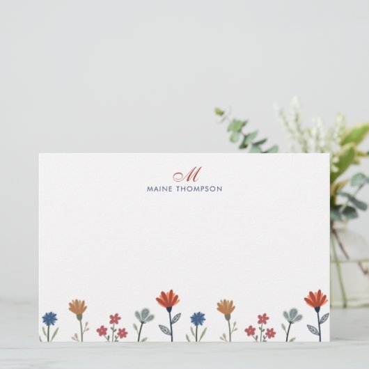 Einfache farbige Blume Script Monogram Stripes Briefpapier (Stehend Vorderseite)