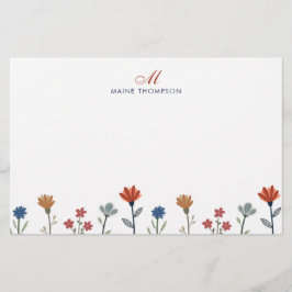 Einfache farbige Blume Script Monogram Stripes Briefpapier