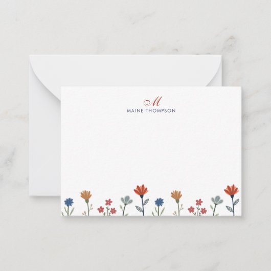 Einfache farbige Blume Script Monogram Stripes Mitteilungskarte (Vorderseite)