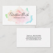 Einfache, farbige Pastell Watercolor Splash MUA Visitenkarte (Vorne/Hinten)