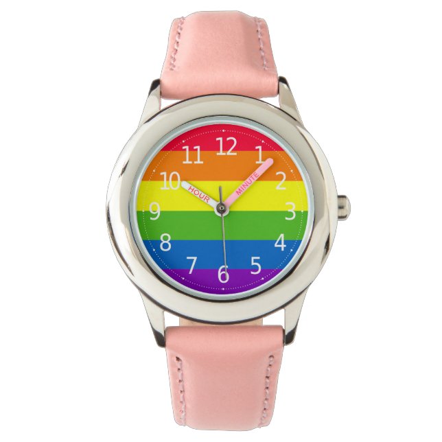 Einfache farbige Regenbogenschau Armbanduhr (Vorderseite)
