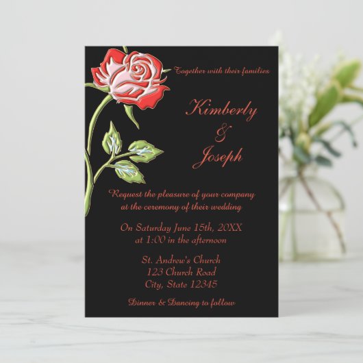 Einfache farbige Rose Einladung (Stehend Vorderseite)