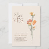 Einfache farbige Wildblume Sie sagte ja Verlobung Einladung (Vorderseite)