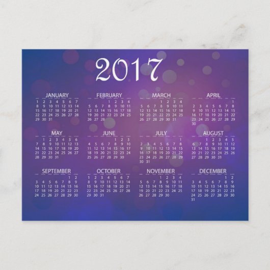 Einfache Farbigkeit 2017 Neujahrskalender Feiertagspostkarte (Vorderseite)