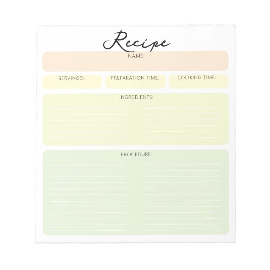 Einfache Farbmodifizierbare Blankbogen-Cooking-Rez Notizblock (Vorderseite)