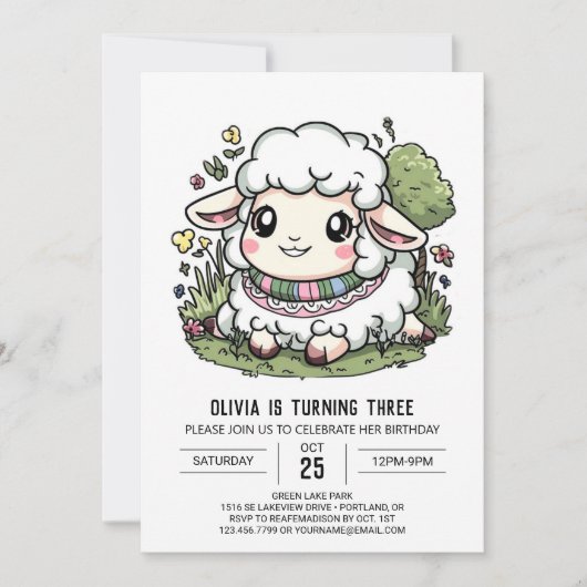 Einfache Farm Sheep Digital Geburtstag Einladung (Vorderseite)