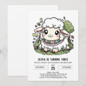 Einfache Farm Sheep Digital Geburtstag Einladung (Vorne/Hinten)