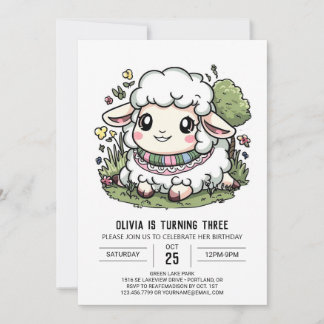 Einfache Farm Sheep Digital Geburtstag Einladung